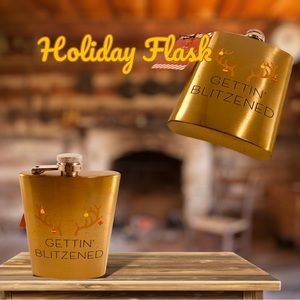 Christmas “Getting Blitzened" Stainless Steel Flask 8 Oz.  NEW! Pocket Flask!